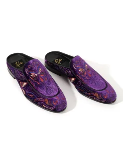 Velvet Mule Papillon Embroidery - Purple