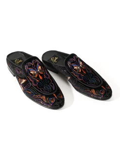 Velvet Mule Papillon Embroidery - Black