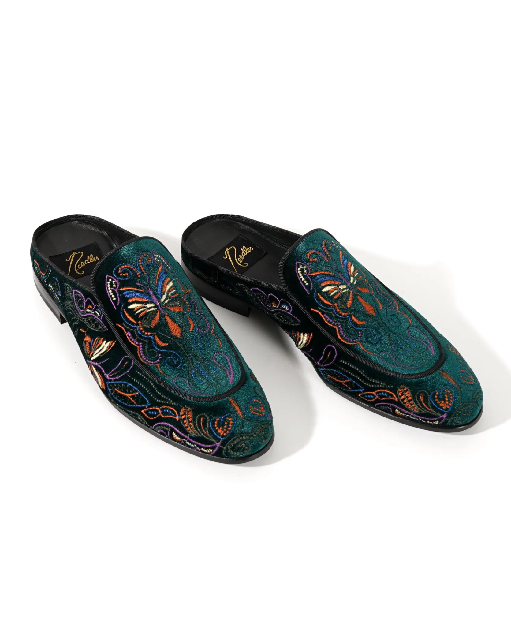 Velvet Mule Papillon Embroidery - Green