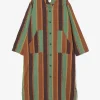 V-Neck Army Dress - Brown/Green - Dobby Stripe