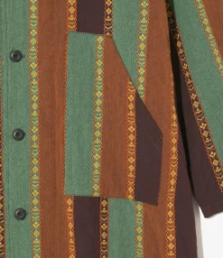 V-Neck Army Dress - Brown/Green - Dobby Stripe