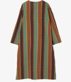 V-Neck Army Dress - Brown/Green - Dobby Stripe