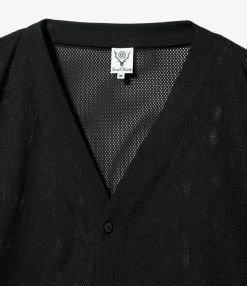 V-Neck Cardigan - Black - Knit Mesh