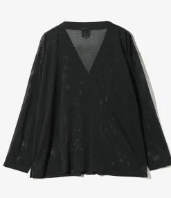 V-Neck Cardigan - Black - Knit Mesh