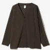 V-Neck Cardigan - Dk. Brown - Knit Mesh