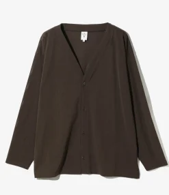 V-Neck Cardigan - Dk. Brown - Knit Mesh
