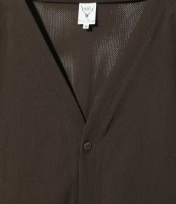 V-Neck Cardigan - Dk. Brown - Knit Mesh