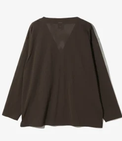 V-Neck Cardigan - Dk. Brown - Knit Mesh
