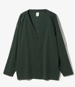 V-Neck Cardigan - Dk. Green - Knit Mesh