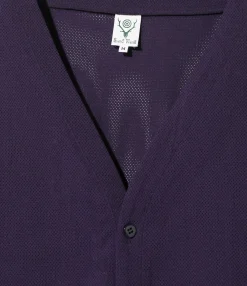V-Neck Cardigan - Dk. Purple - Knit Mesh