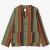 V-Neck Jacket - Brown/Green - Dobby Stripe