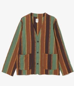V-Neck Jacket - Brown/Green - Dobby Stripe