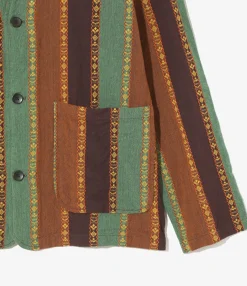 V-Neck Jacket - Brown/Green - Dobby Stripe