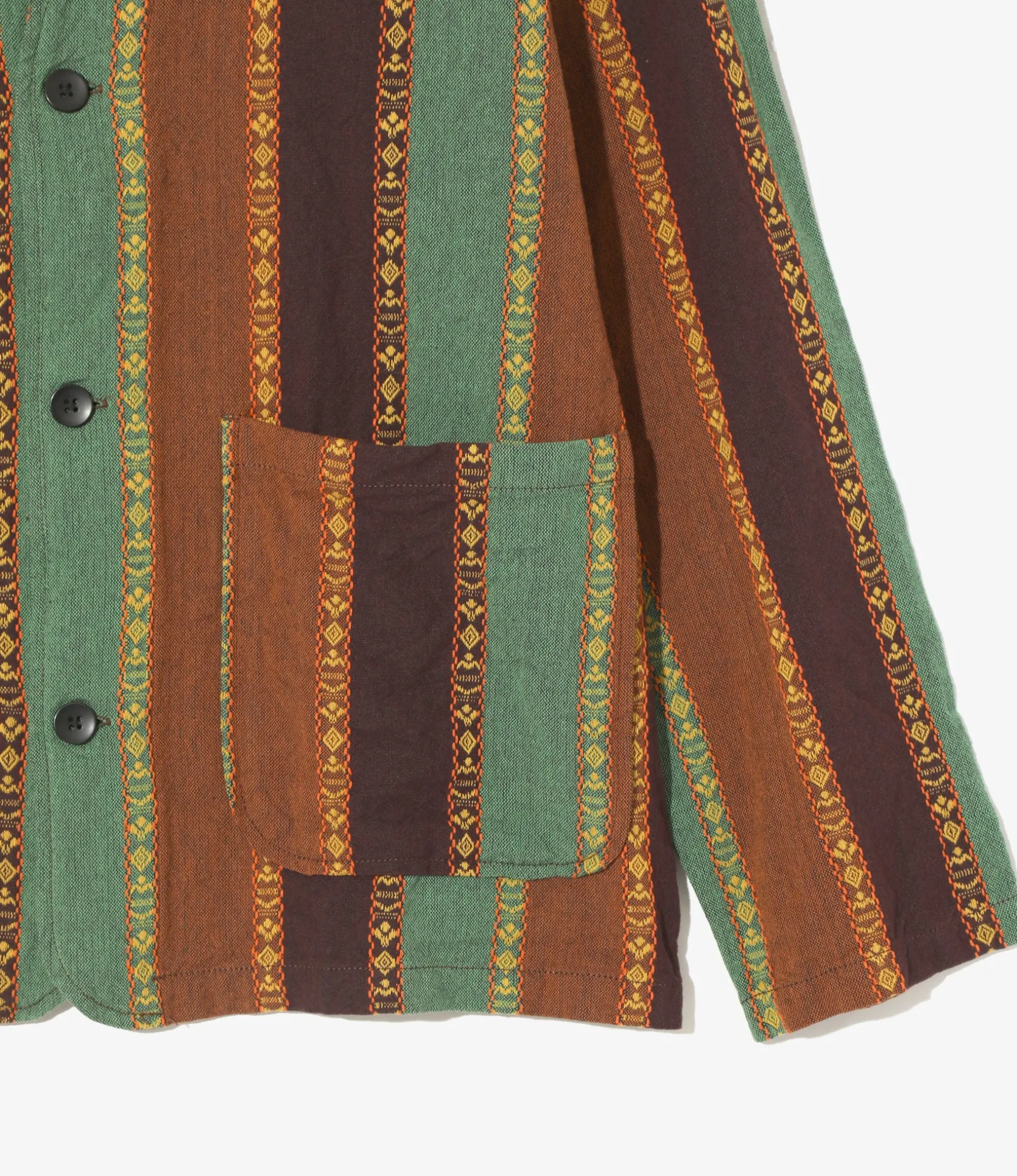 V-Neck Jacket - Brown/Green - Dobby Stripe