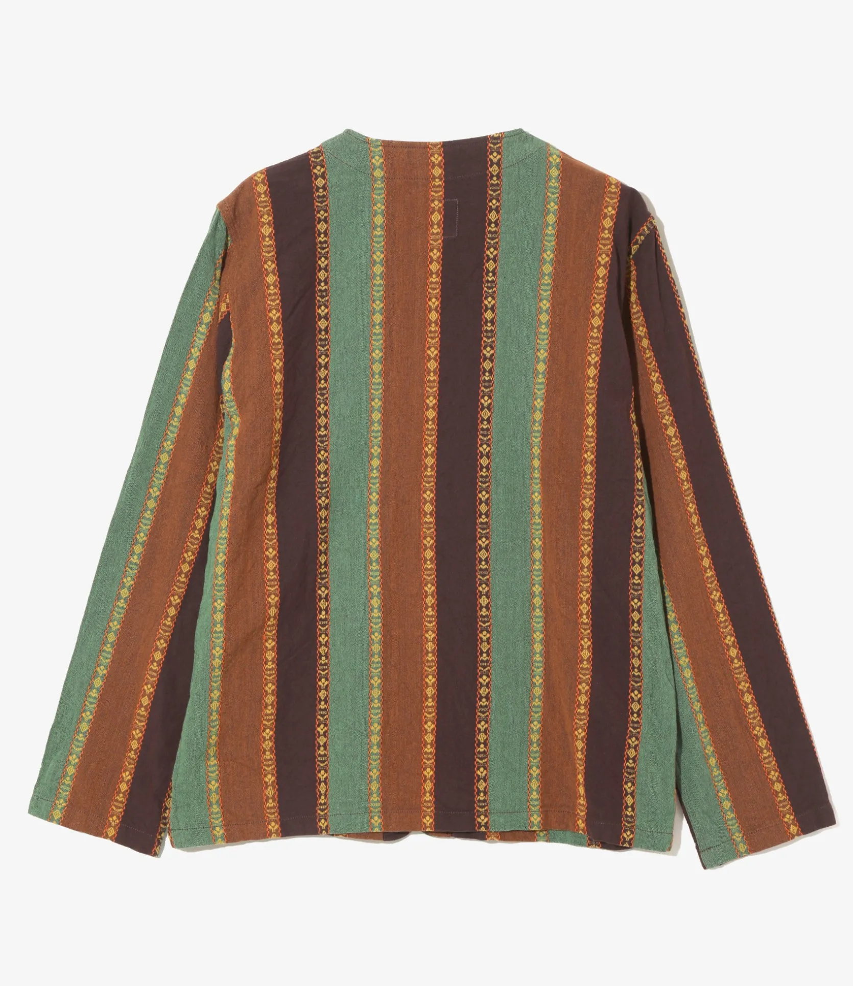 V-Neck Jacket - Brown/Green - Dobby Stripe