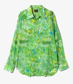 Western Shirt - Green - Printed Cotton Lawn / Floral