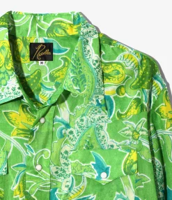 Western Shirt - Green - Printed Cotton Lawn / Floral