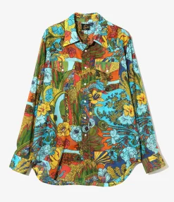 Western Shirt - Lt. Blue - Printed Cotton Lawn / Floral