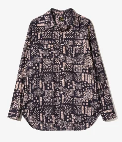 Western Shirt - Navy - Printed Cotton Lawn / Batik