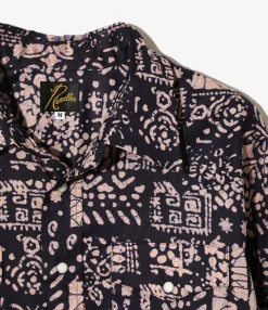 Western Shirt - Navy - Printed Cotton Lawn / Batik