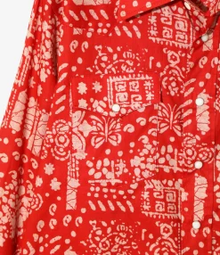 Western Shirt - Red - Printed Cotton Lawn / Batik