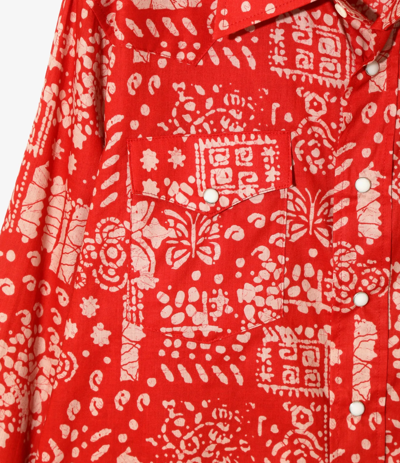 Western Shirt - Red - Printed Cotton Lawn / Batik