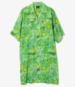 Western Shirt Dress - Green - Printed Cotton Lawn / Floral