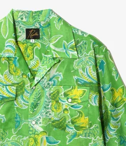 Western Shirt Dress - Green - Printed Cotton Lawn / Floral