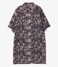 Western Shirt Dress - Navy - Printed Cotton Lawn / Batik