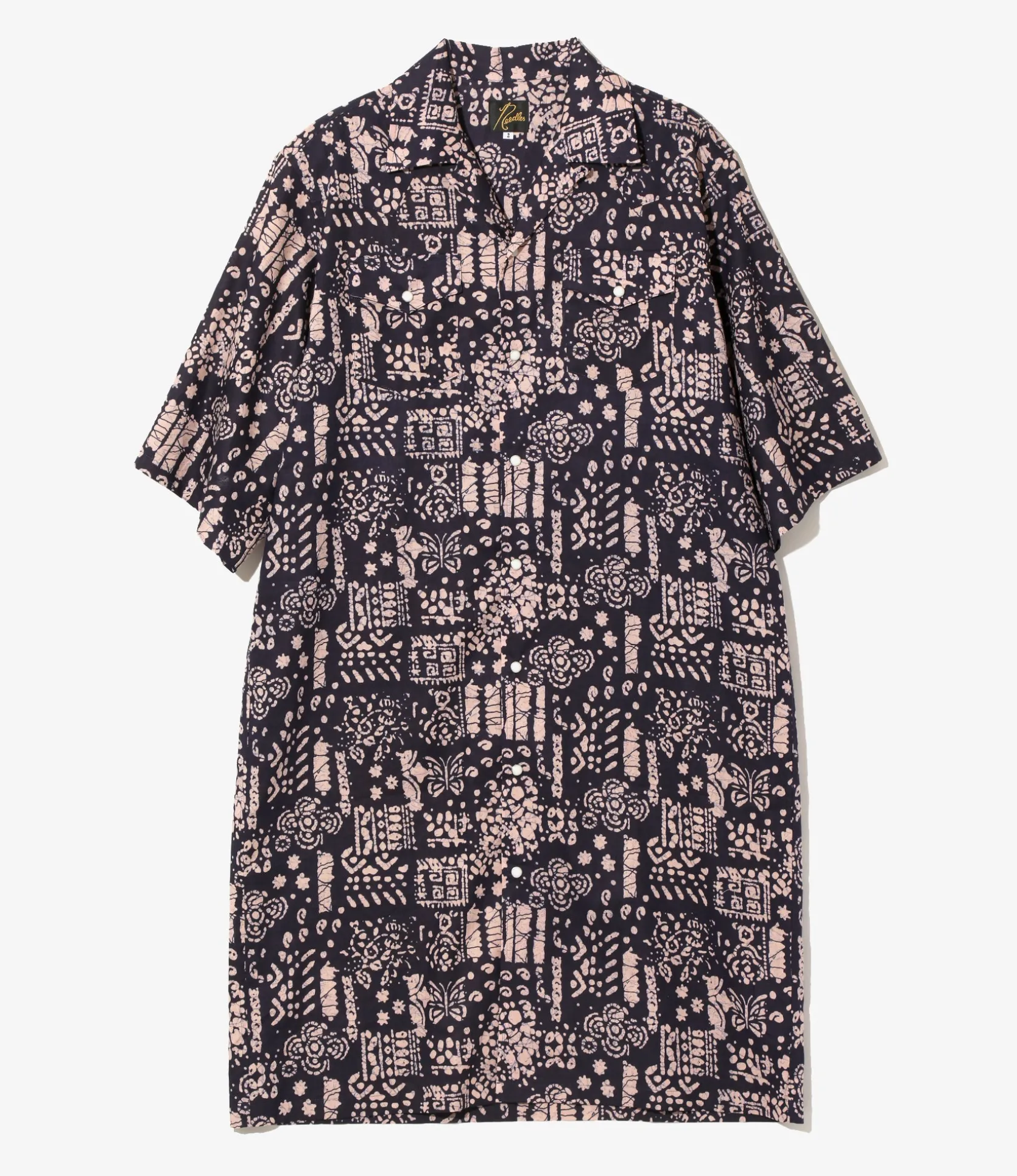 Western Shirt Dress - Navy - Printed Cotton Lawn / Batik