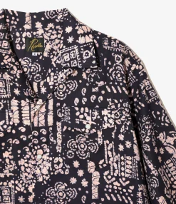 Western Shirt Dress - Navy - Printed Cotton Lawn / Batik