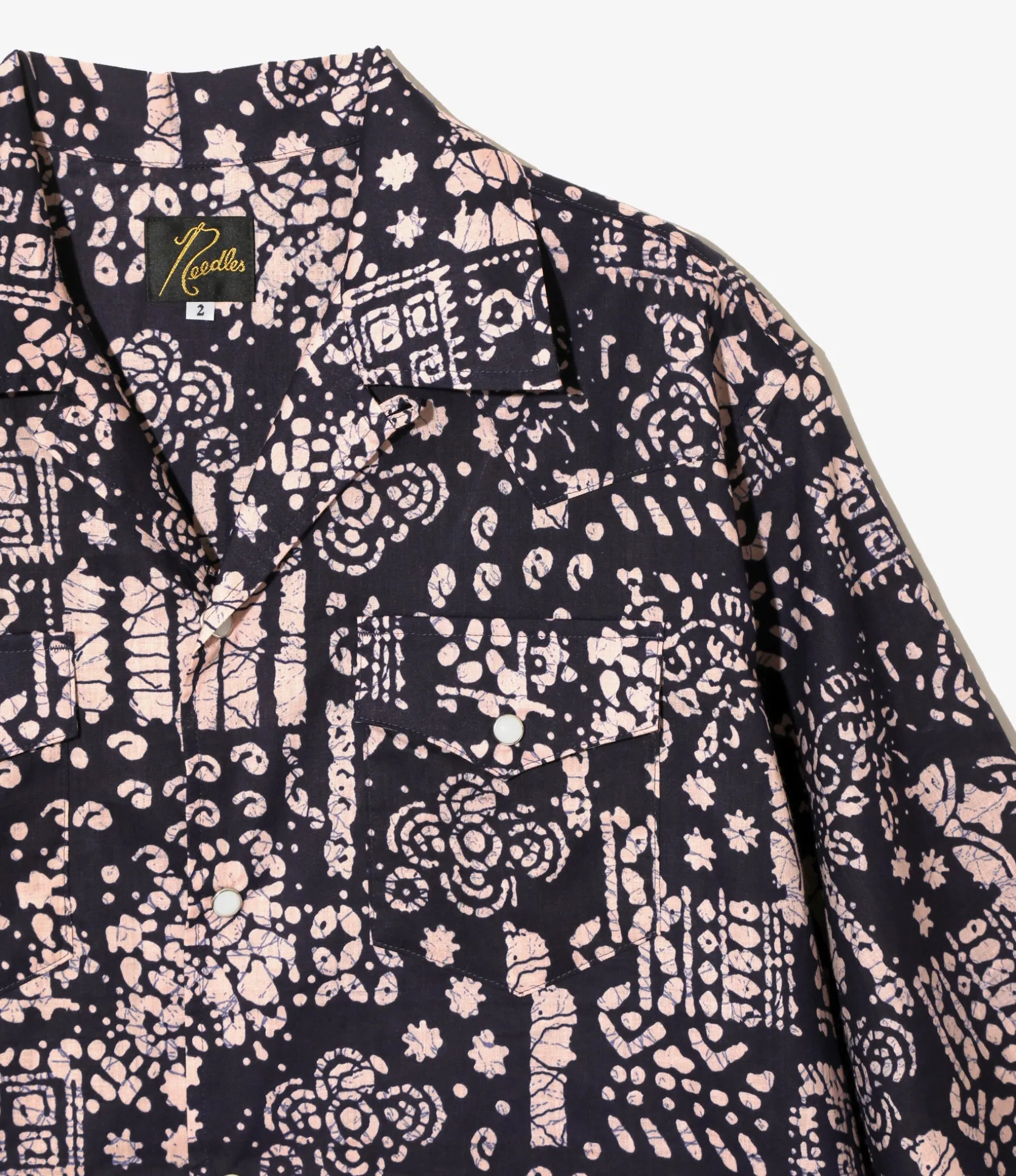 Western Shirt Dress - Navy - Printed Cotton Lawn / Batik