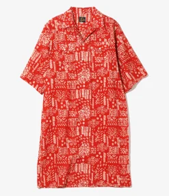 Western Shirt Dress - Red - Printed Cotton Lawn / Batik