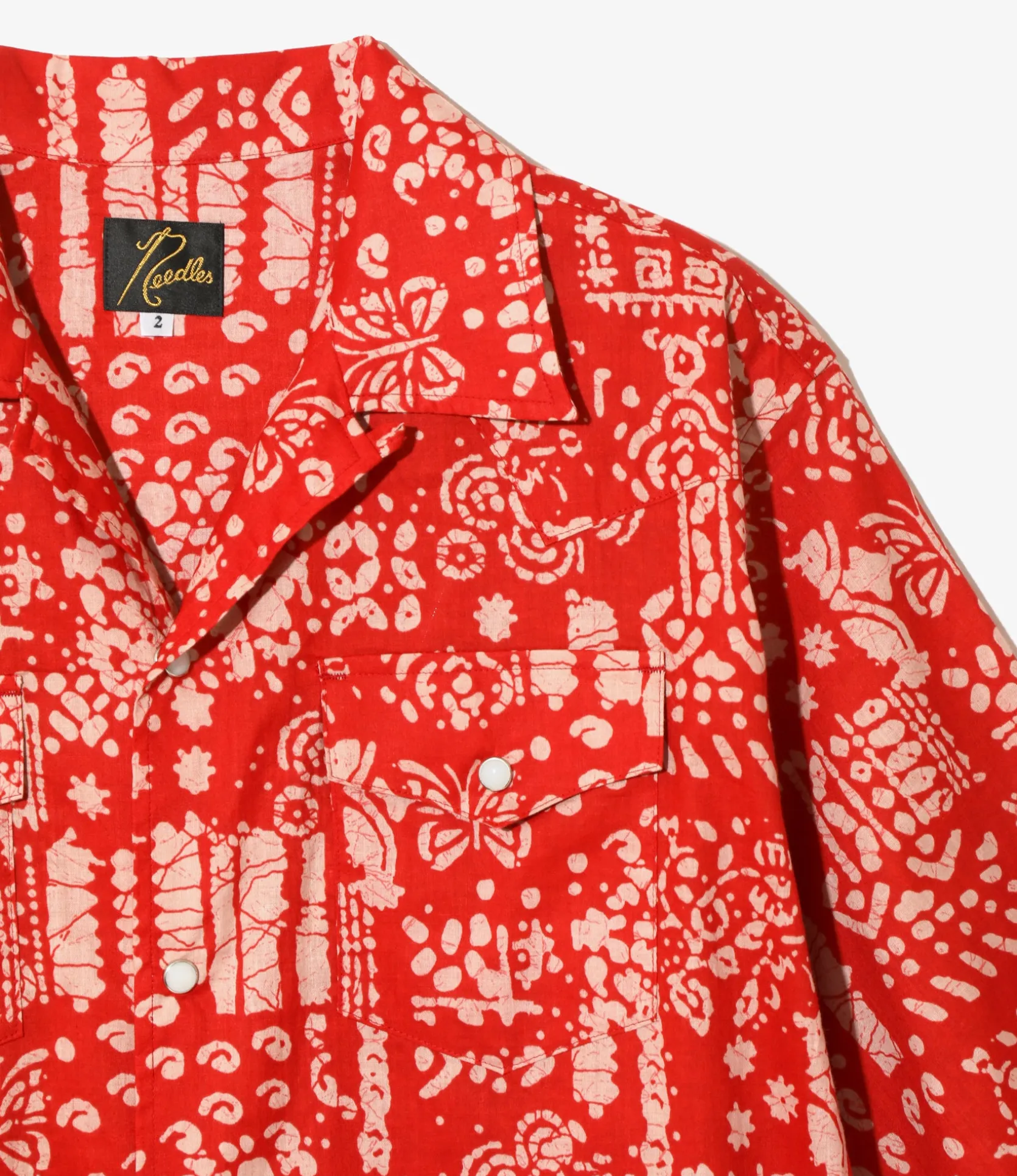Western Shirt Dress - Red - Printed Cotton Lawn / Batik