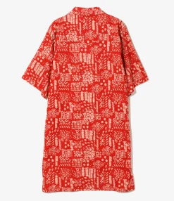 Western Shirt Dress - Red - Printed Cotton Lawn / Batik