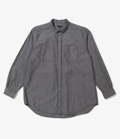 Wing Collar Shirt - Grey Cotton Chambray