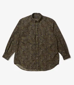 Wing Collar Shirt - Olive/Black Cotton Paisley Print