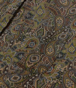 Wing Collar Shirt - Olive/Black Cotton Paisley Print