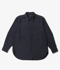 Work Shirt - Navy Cotton Herringbone Flannel