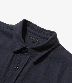 Work Shirt - Navy Cotton Herringbone Flannel