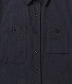 Work Shirt - Navy Cotton Herringbone Flannel