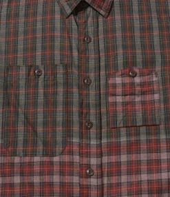 Work Shirt - Olive/Red Cotton Smoky Plaid