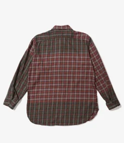 Work Shirt - Olive/Red Cotton Smoky Plaid