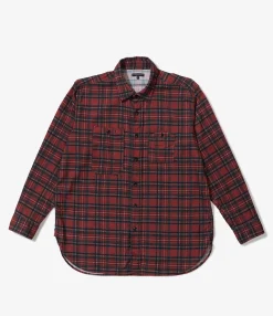 Work Shirt - Red Tartan Check Print Corduroy