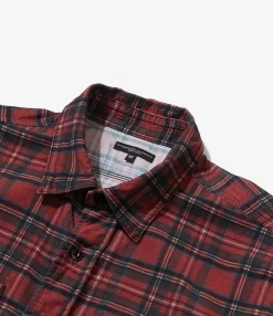 Work Shirt - Red Tartan Check Print Corduroy