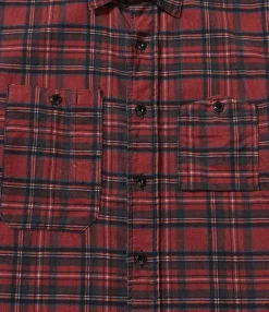 Work Shirt - Red Tartan Check Print Corduroy