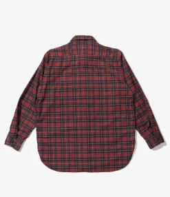 Work Shirt - Red Tartan Check Print Corduroy