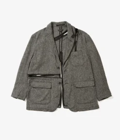 Zip Jacket - Grey Poly Wool Herringbone