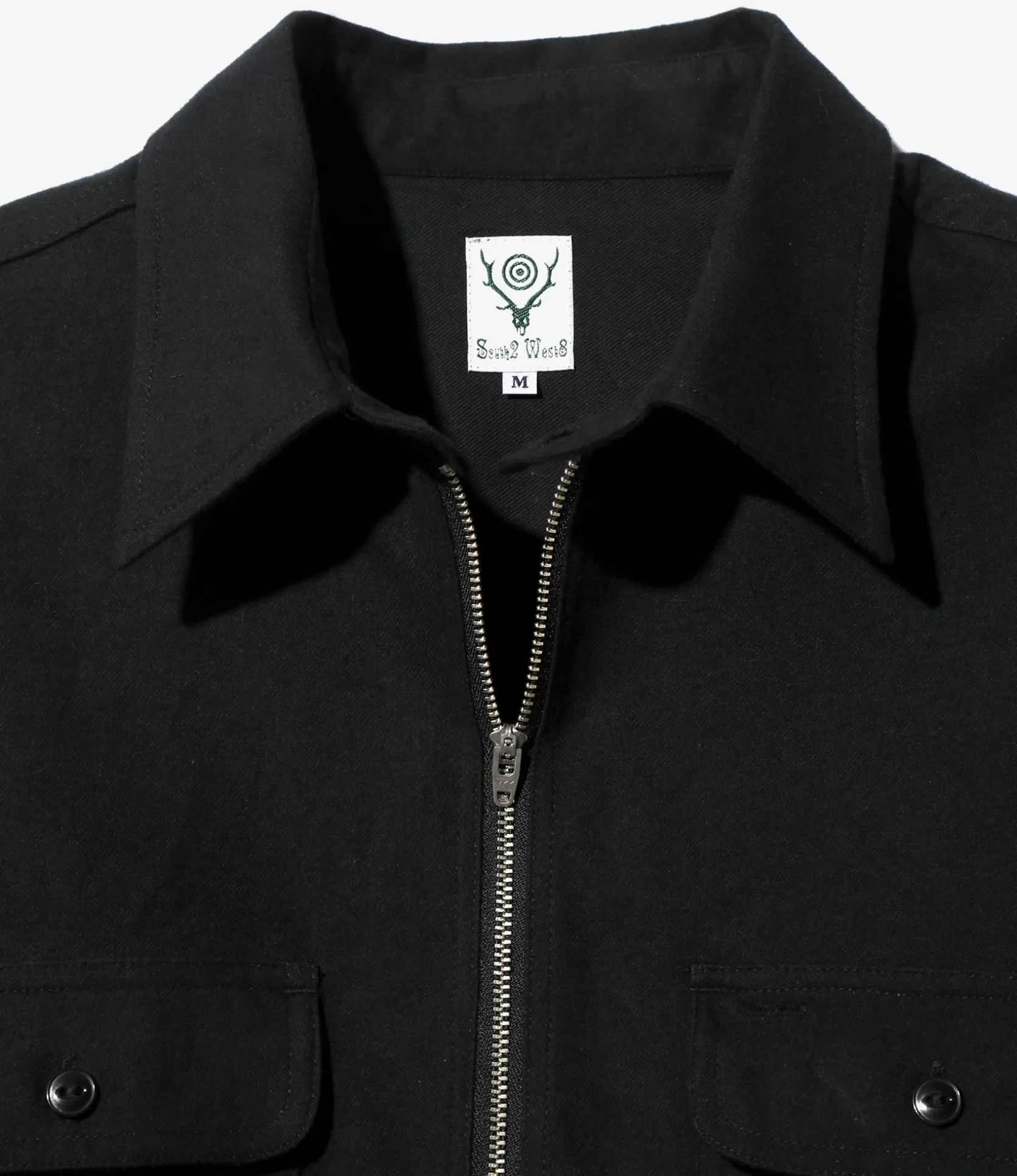 Zipped Pullover Long Shirt - Black - Cotton Flannel Twill