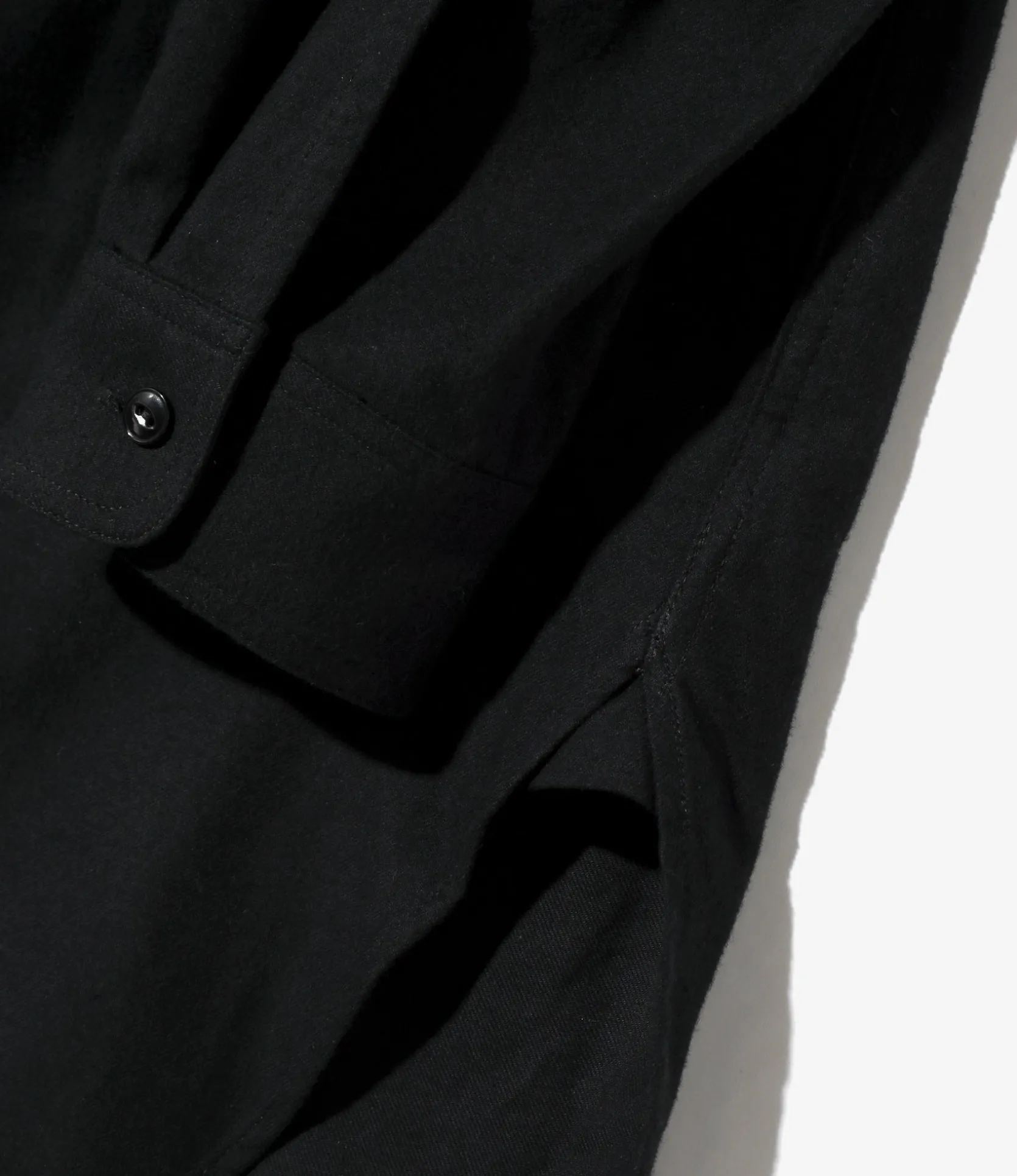 Zipped Pullover Long Shirt - Black - Cotton Flannel Twill